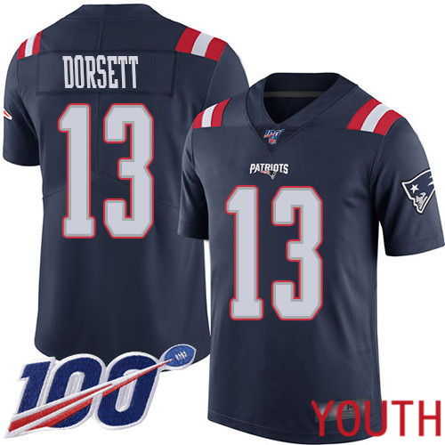 New England Patriots Football #13 100th Season Rush Limited Navy Blue Youth Phillip Dorsett NFL Jersey